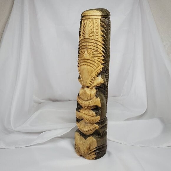 Hawaiian Tiki Totem 14.5" Hibiscus Wood Hand carved Intricate Tribal Design - Picture 15 of 15